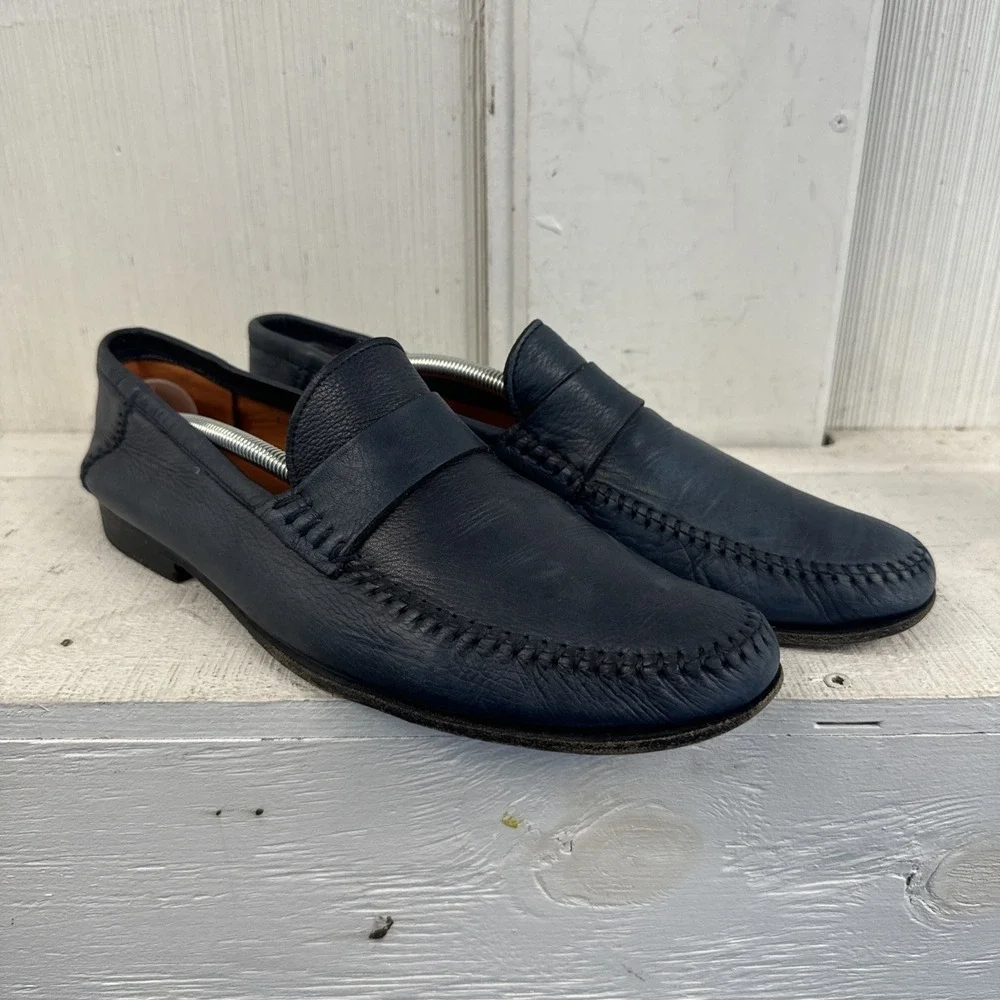 Santoni‎ Paine Loafers Size 11D US Blue Shoes Made In Italy Leather